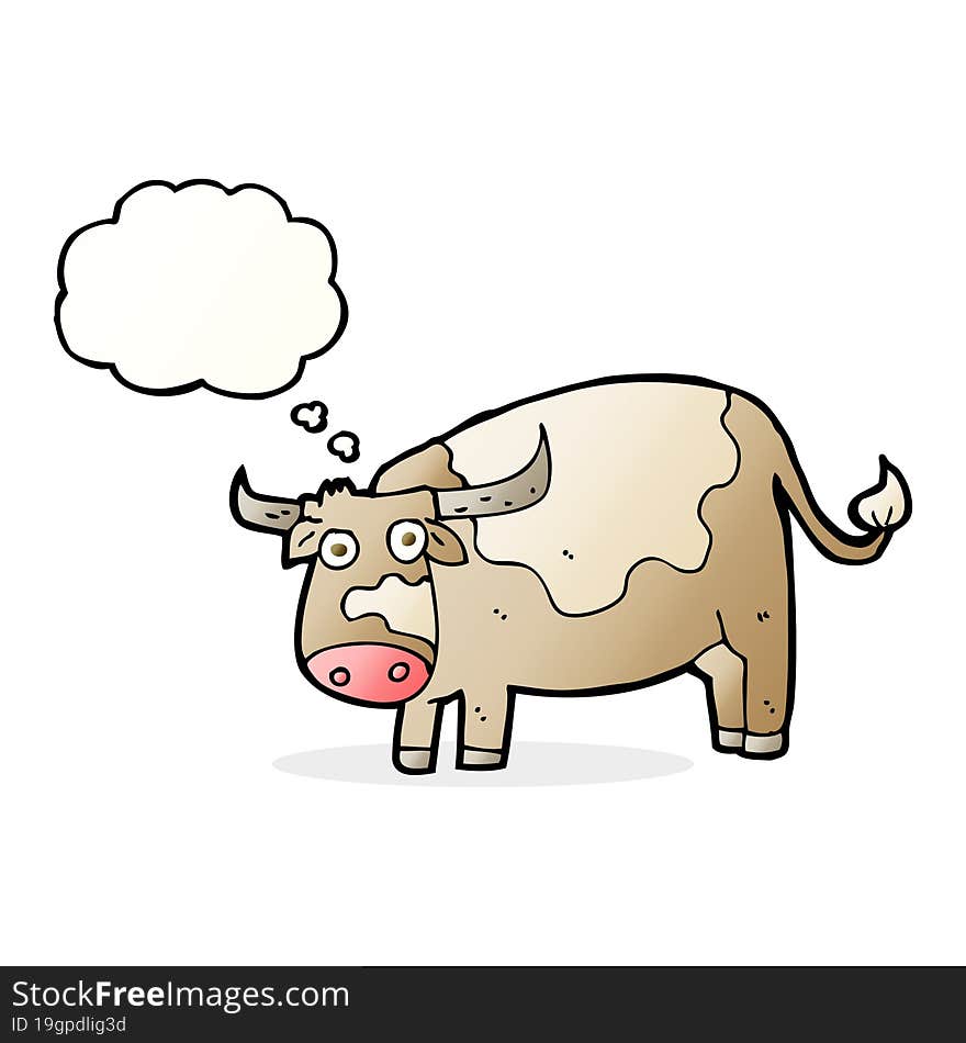 cartoon cow with thought bubble