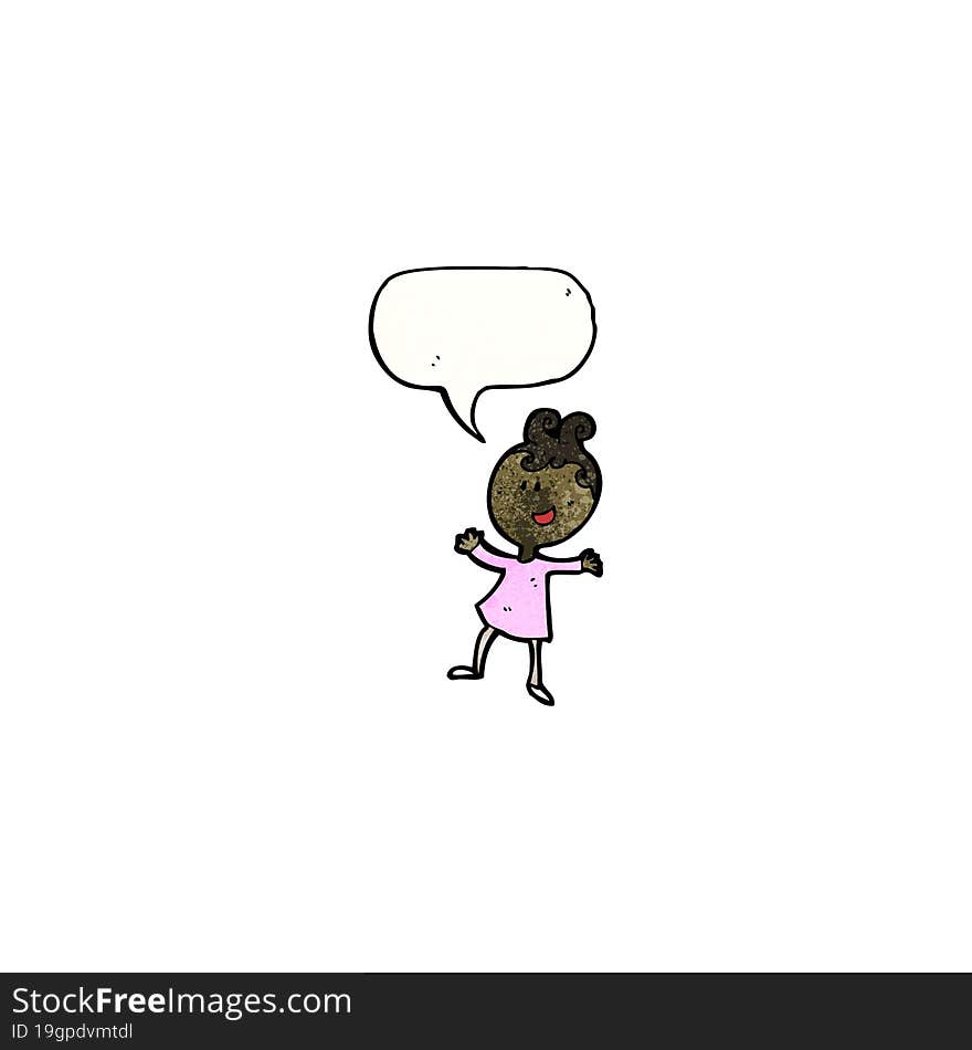 cartoon happy girl with speech bubble