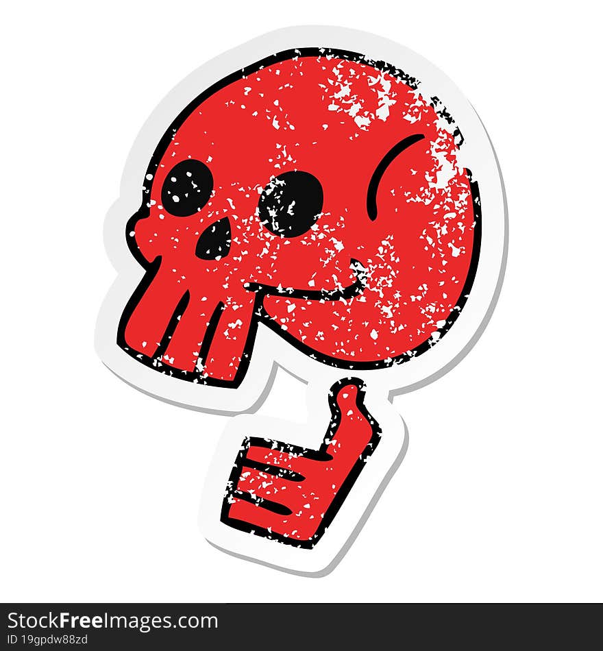 Distressed Sticker Of A Quirky Hand Drawn Cartoon Skull