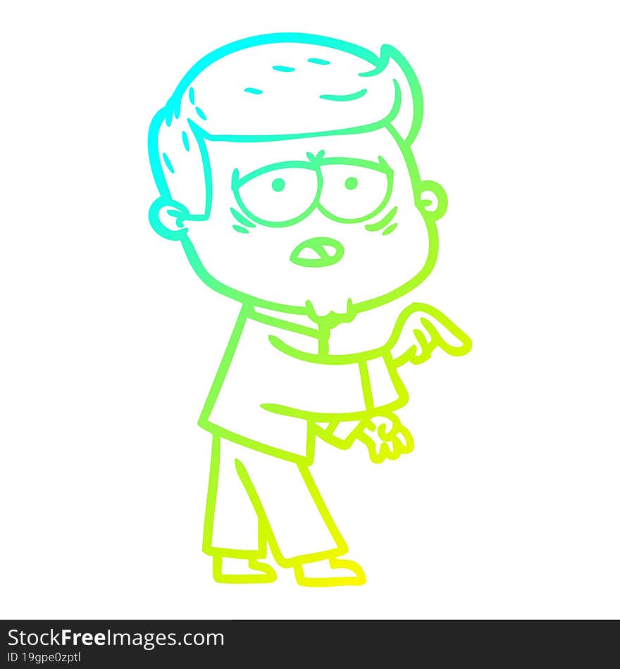 cold gradient line drawing of a cartoon tired man