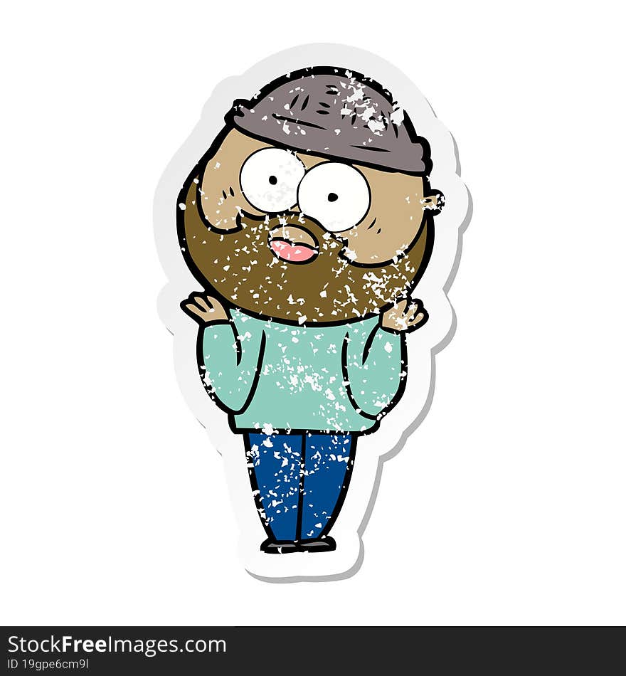 distressed sticker of a cartoon bearded man