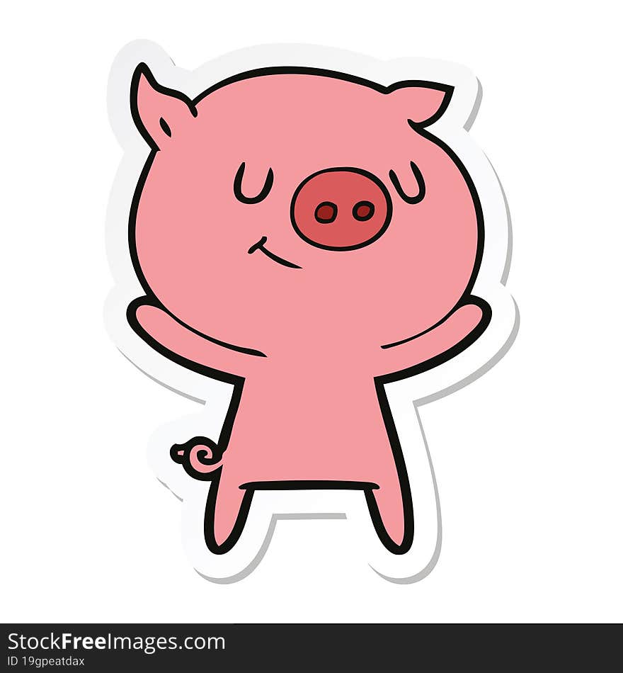 sticker of a happy cartoon pig