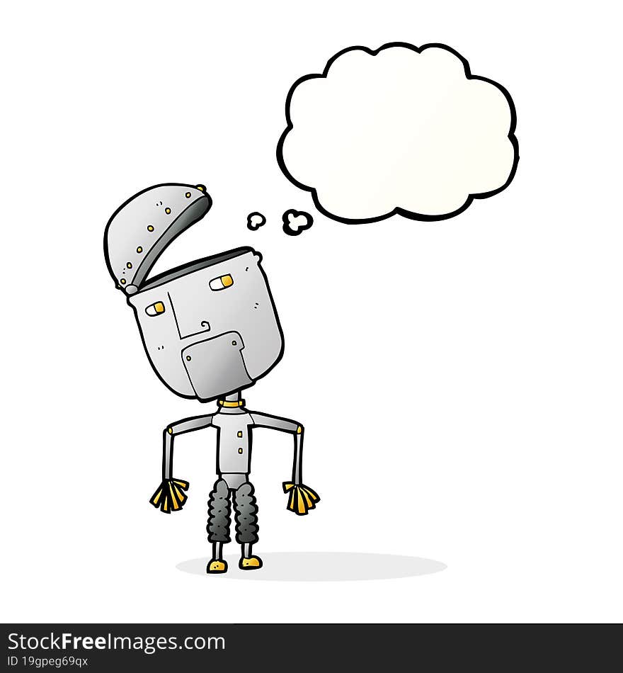 cartoon funny robot with thought bubble