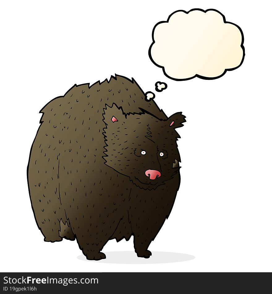 huge black bear cartoon with thought bubble