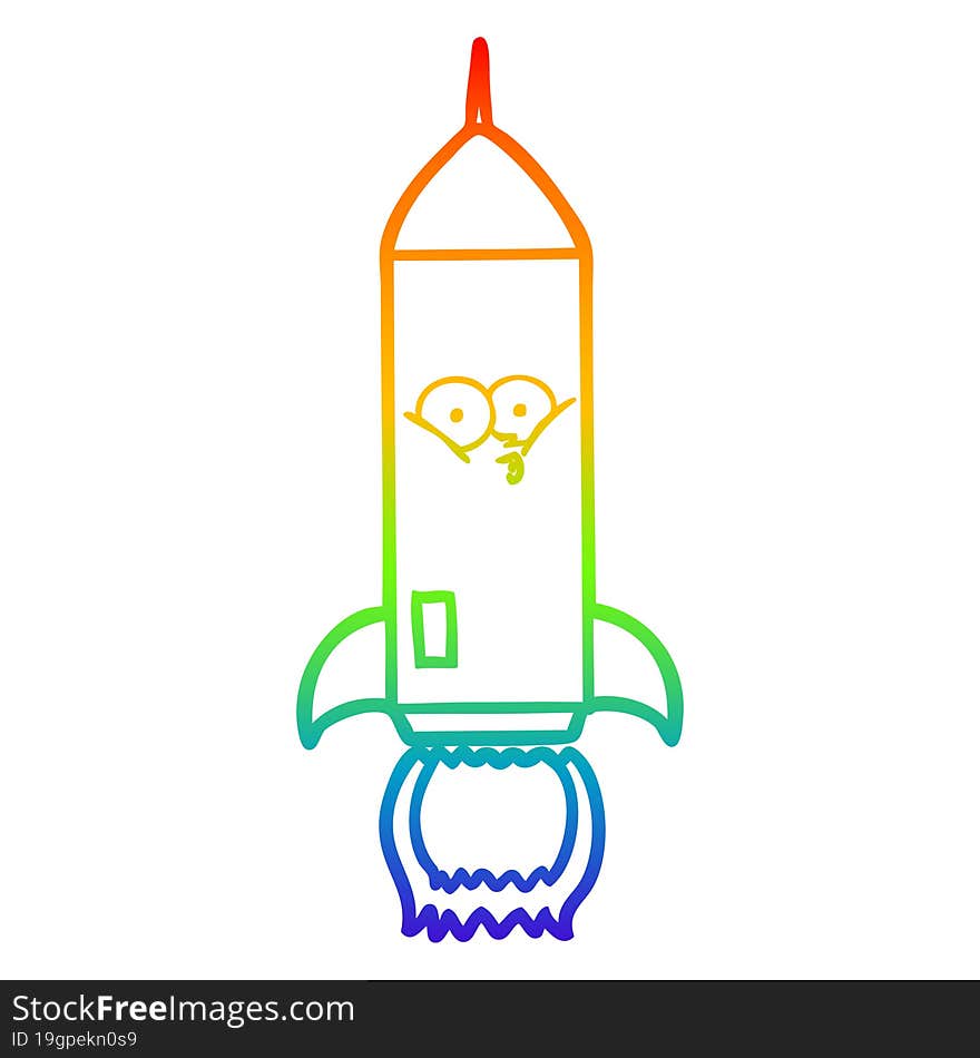 rainbow gradient line drawing cartoon rocket