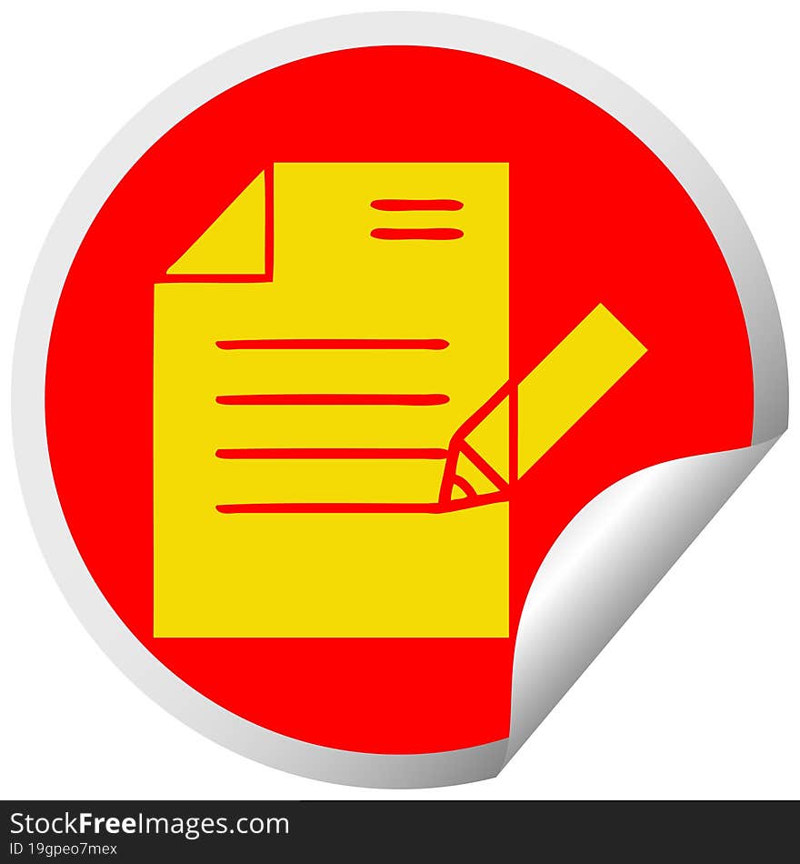 circular peeling sticker cartoon of a of writing a document