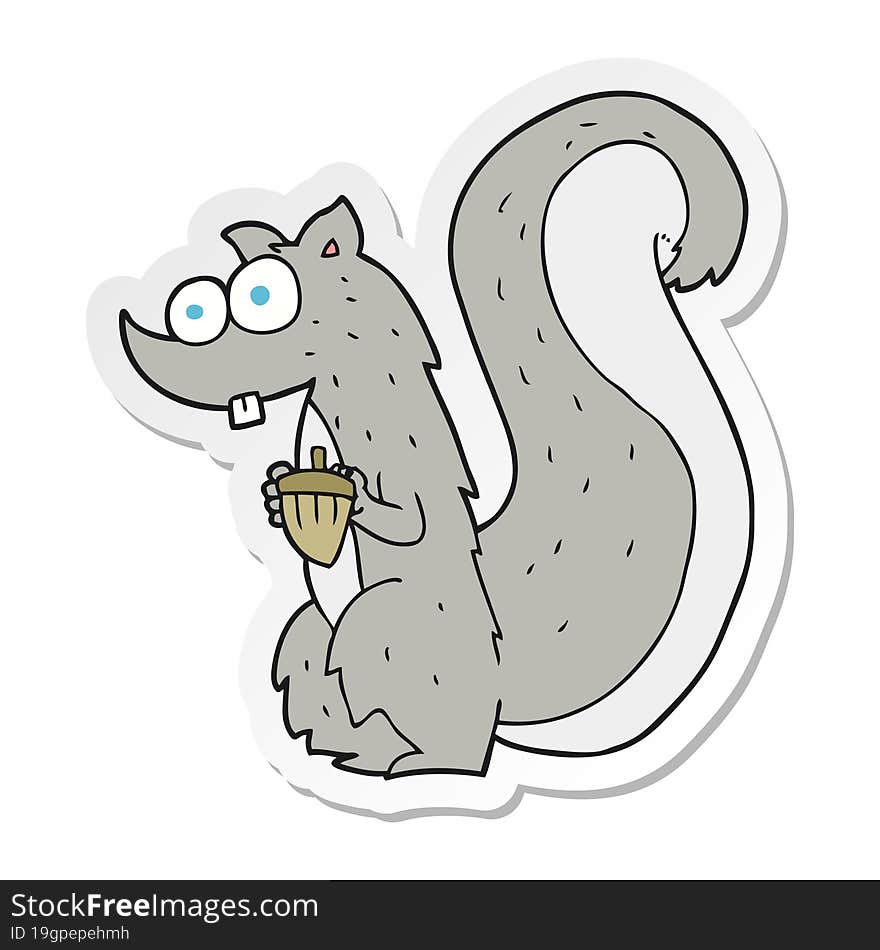 Sticker Of A Cartoon Squirrel With Nut