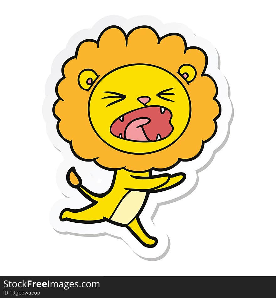 Sticker Of A Cartoon Running Lion