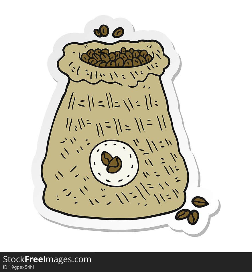 sticker of a cartoon bag of coffee beans