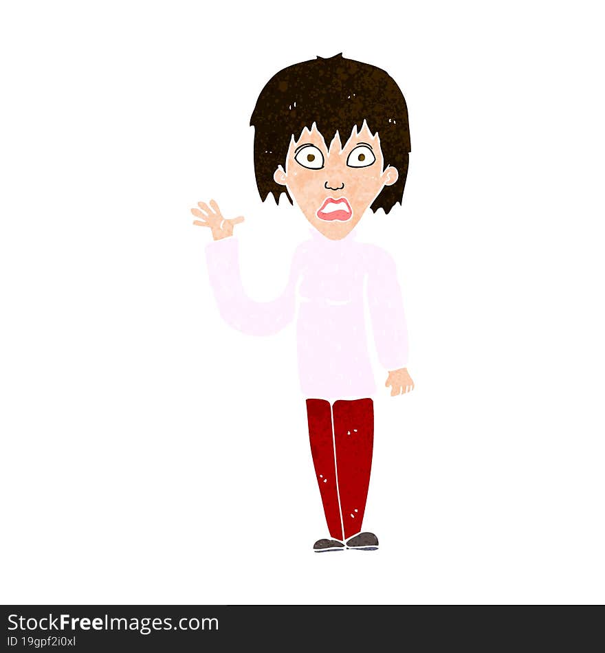 cartoon shocked woman waving hand