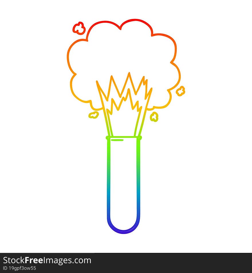 rainbow gradient line drawing cartoon exploding chemicals in test tube