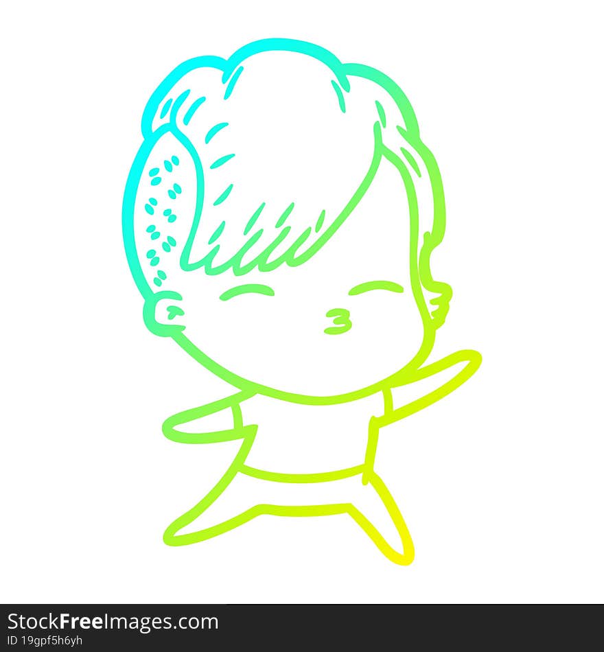 Cold Gradient Line Drawing Cartoon Squinting Girl