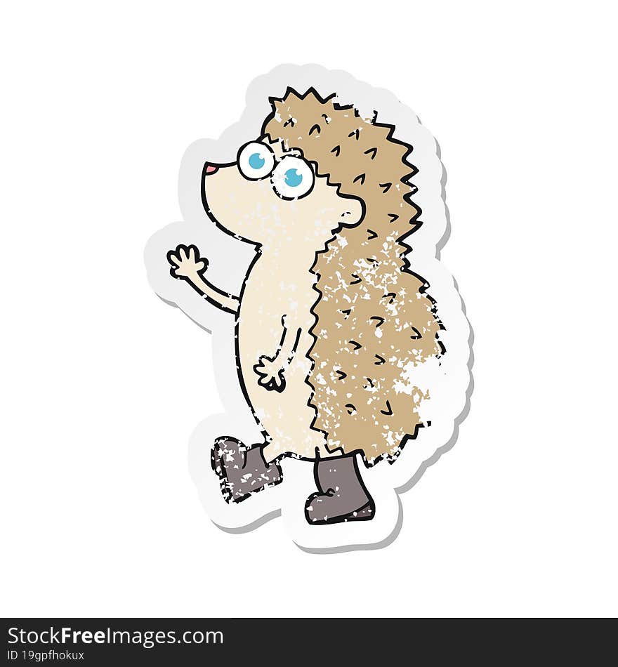 retro distressed sticker of a cute cartoon hedgehog