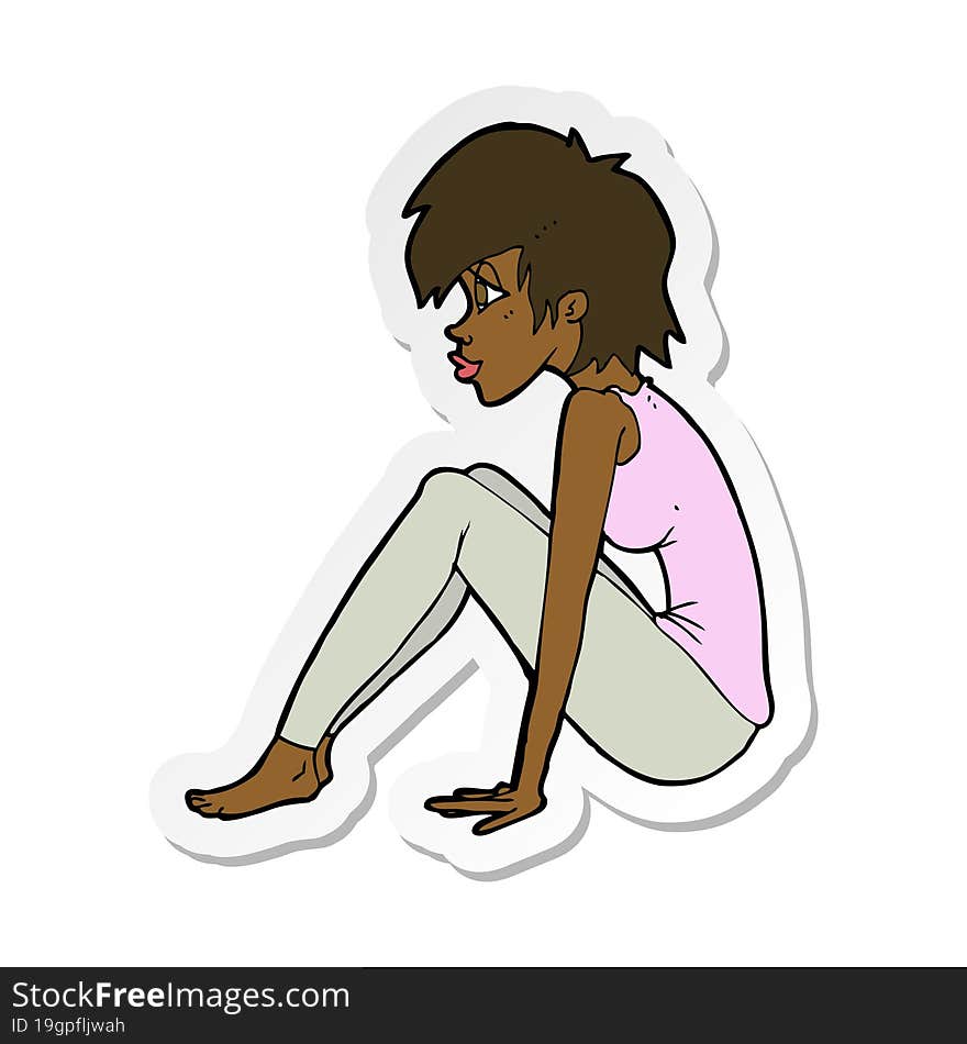 sticker of a cartoon woman sitting