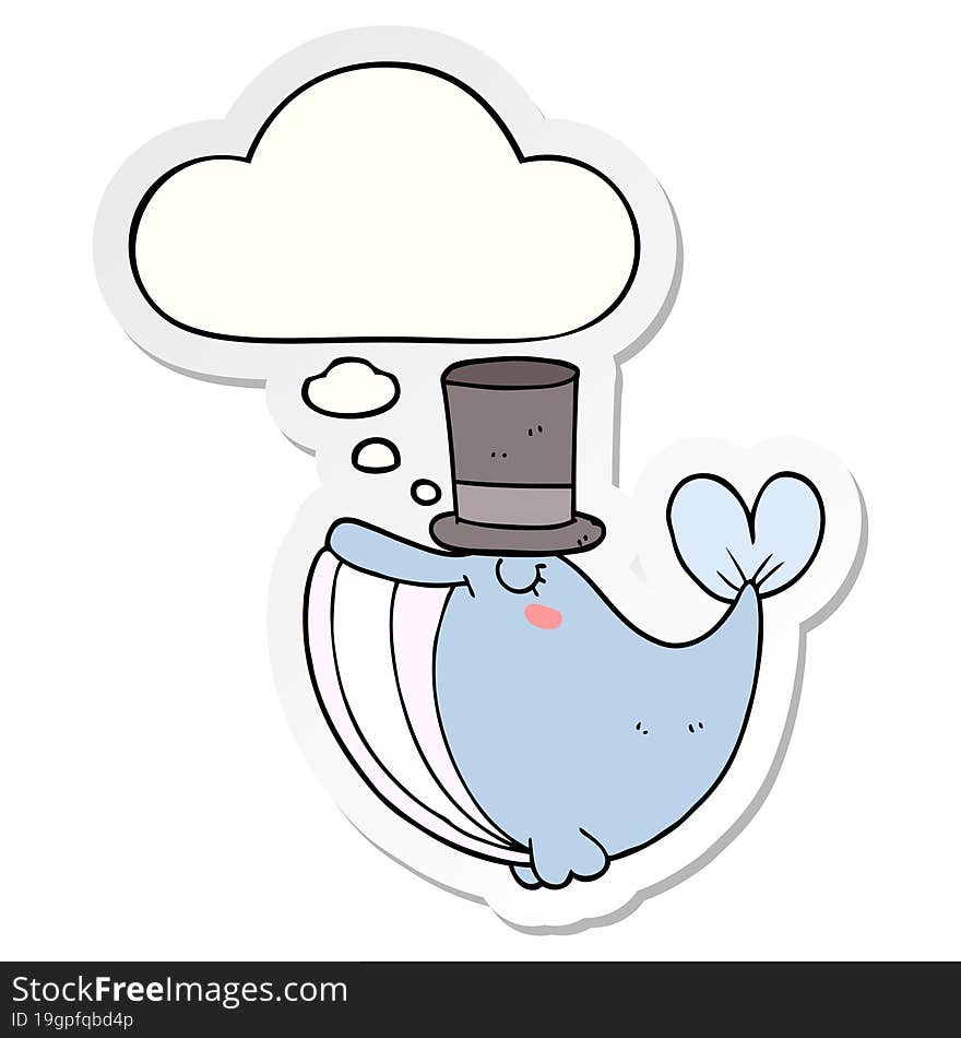 cartoon whale with top hat and thought bubble as a printed sticker