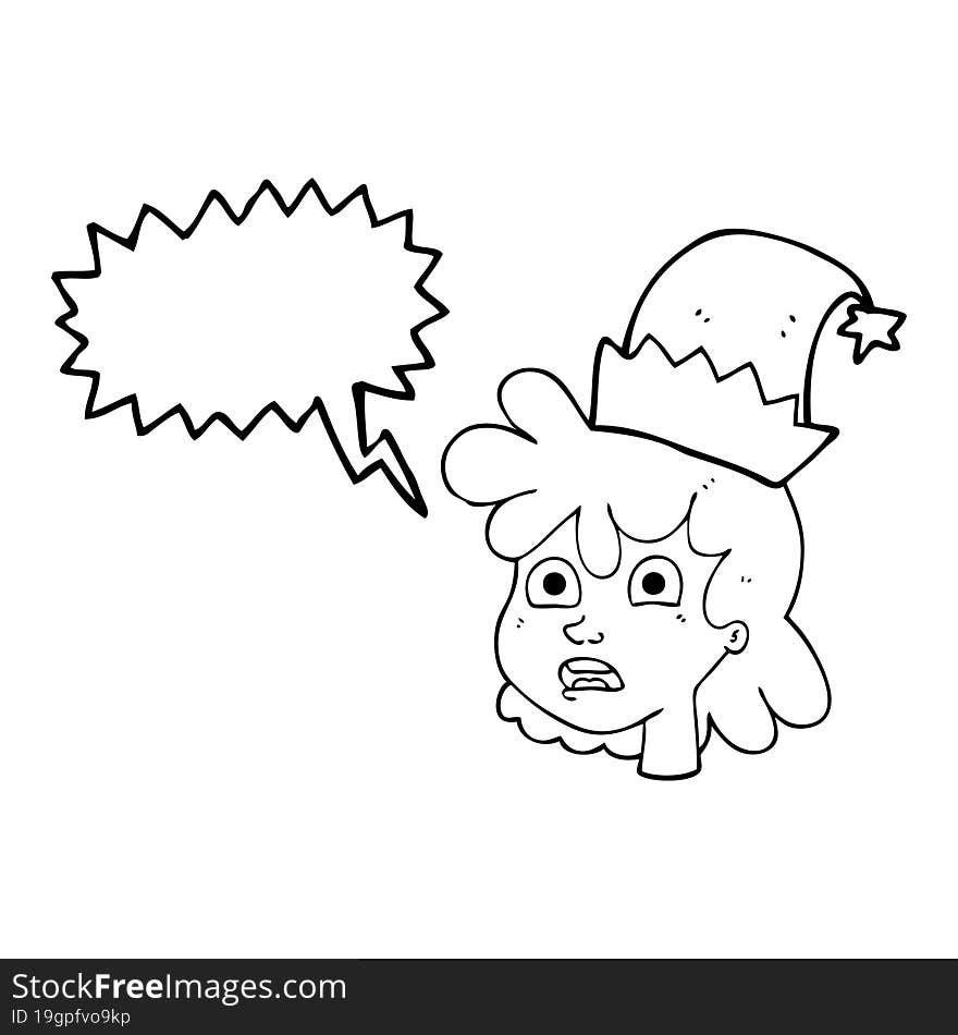 speech bubble cartoon woman wearing christmas hat