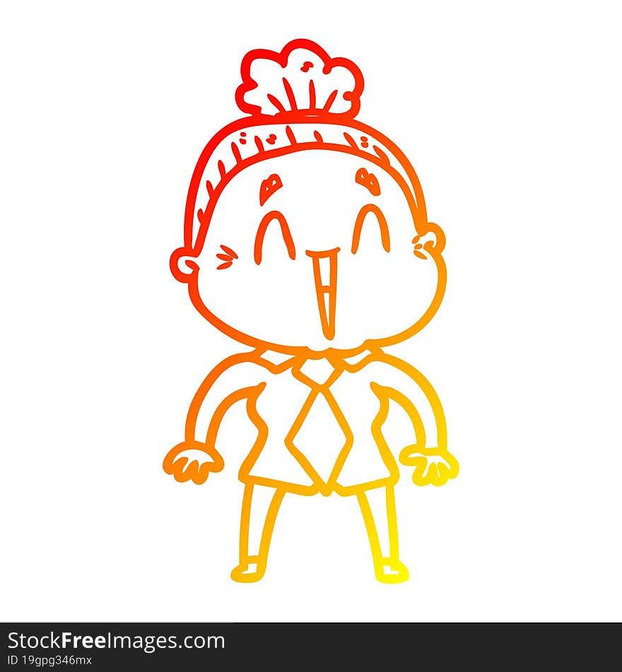 Warm Gradient Line Drawing Cartoon Happy Old Lady