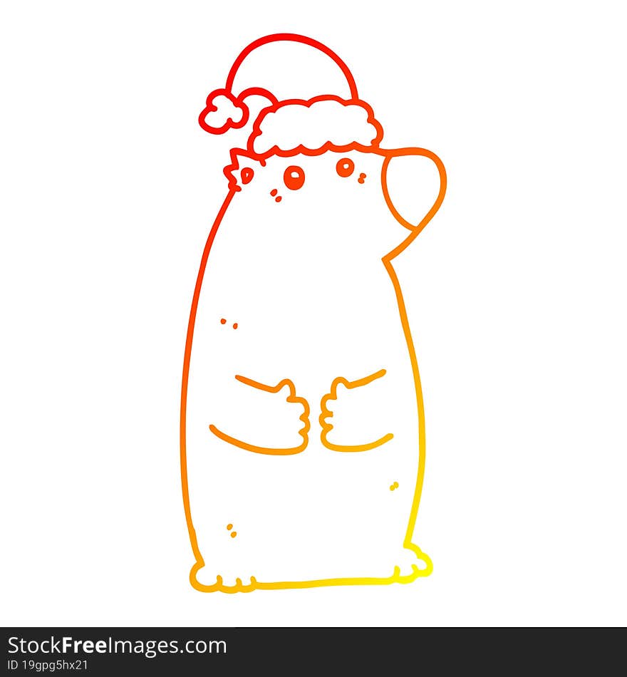 Warm Gradient Line Drawing Cartoon Bear Wearing Christmas Hat