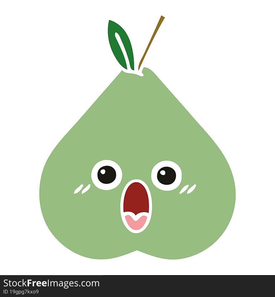 flat color retro cartoon of a green pear