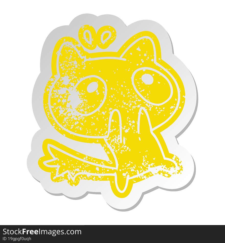 distressed old sticker kawaii of a shocked cat