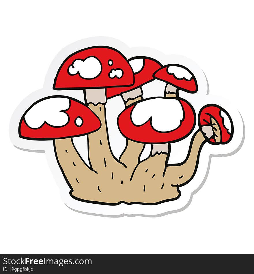 Sticker Of A Cartoon Mushrooms