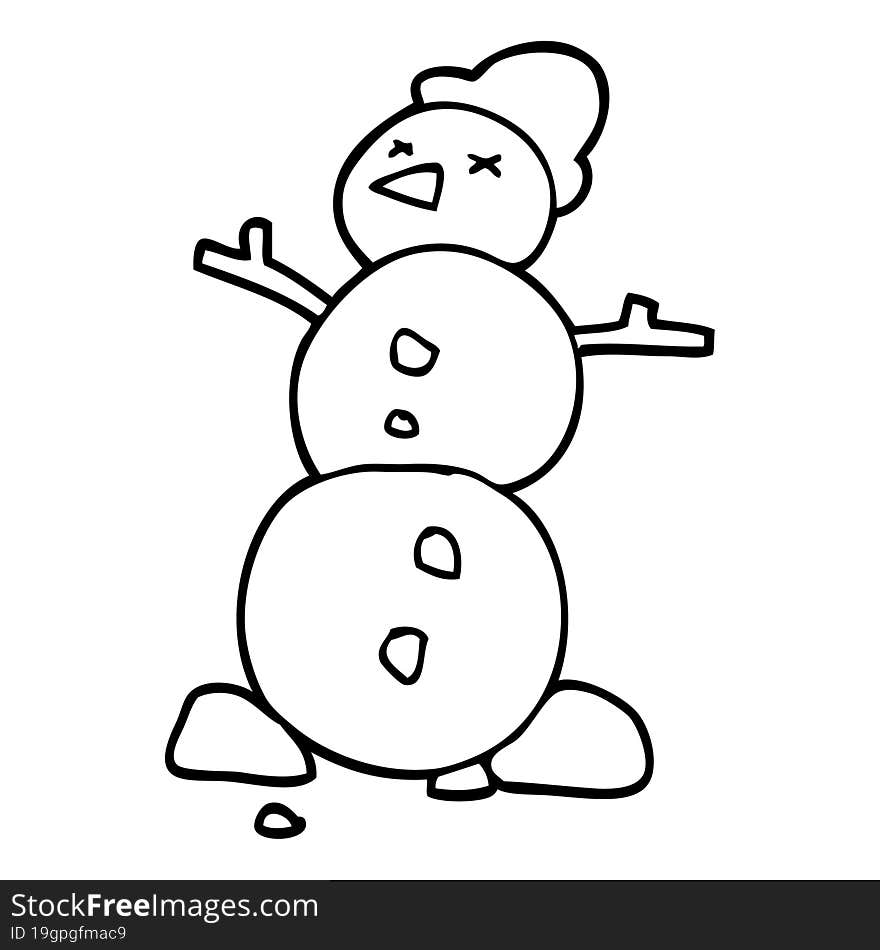 line drawing cartoon snowman