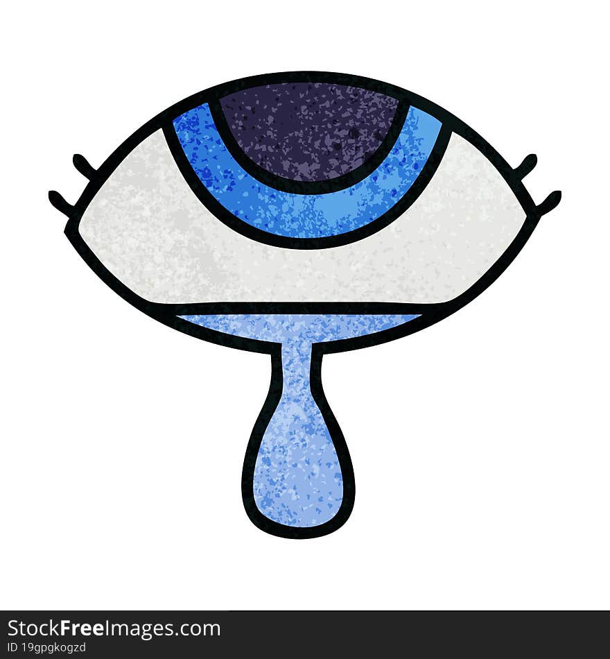 retro grunge texture cartoon of a crying eye