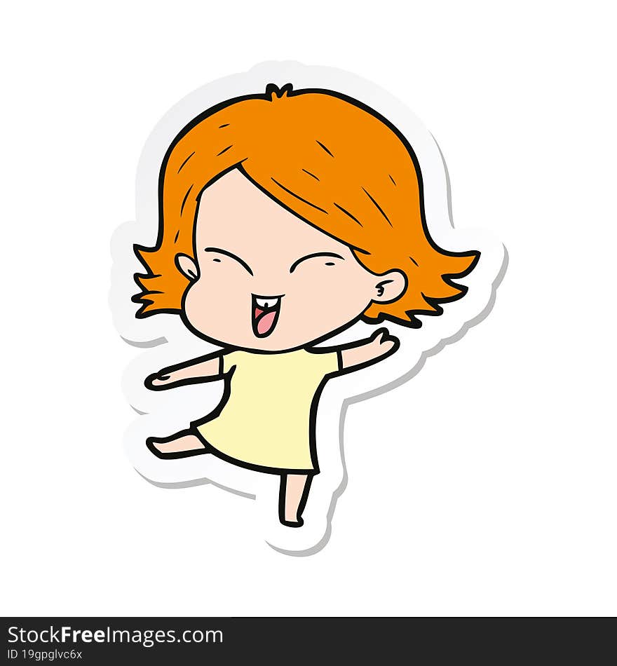 sticker of a happy cartoon girl