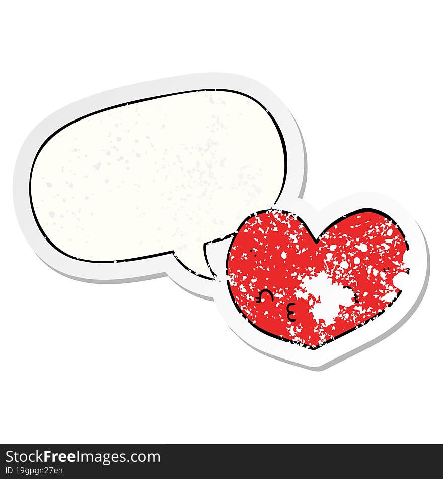 cartoon love heart and speech bubble distressed sticker