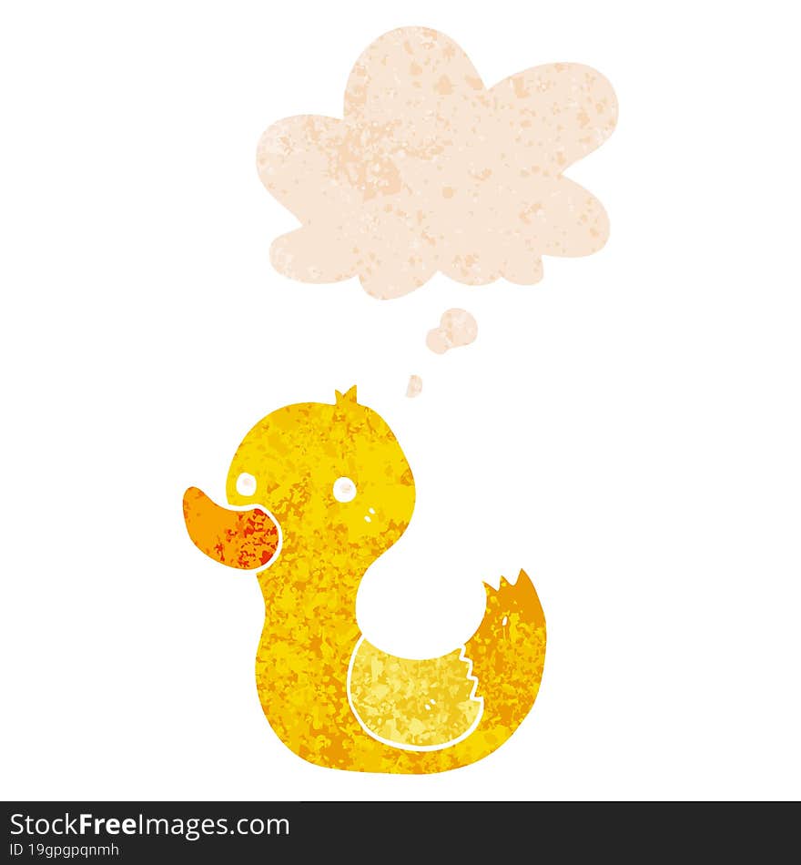 Cartoon Duck And Thought Bubble In Retro Textured Style