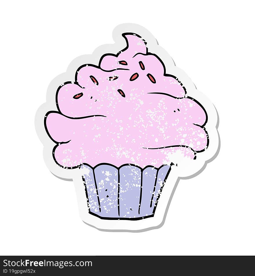 distressed sticker of a cartoon cupcake