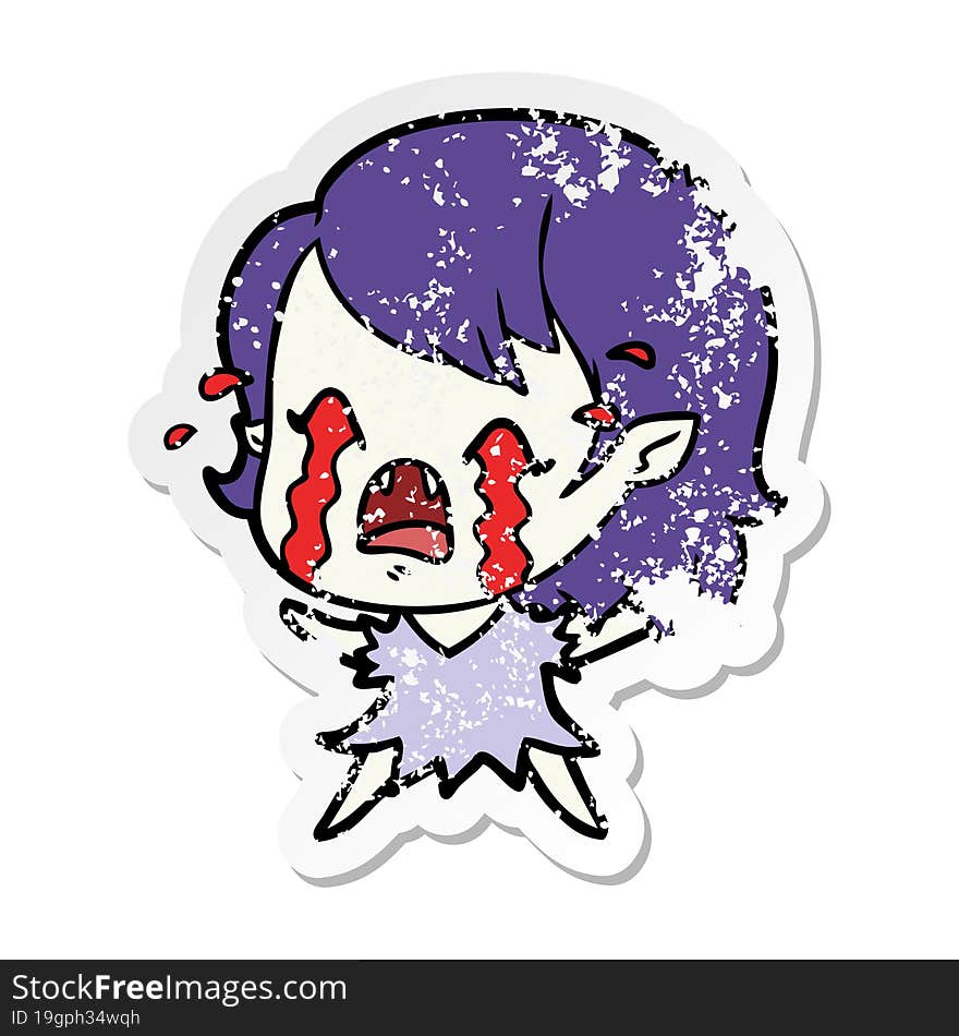 distressed sticker of a cartoon crying vampire girl