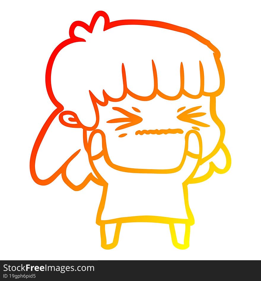 warm gradient line drawing of a cartoon angry girl