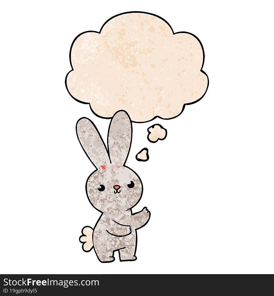 cute cartoon rabbit and thought bubble in grunge texture pattern style