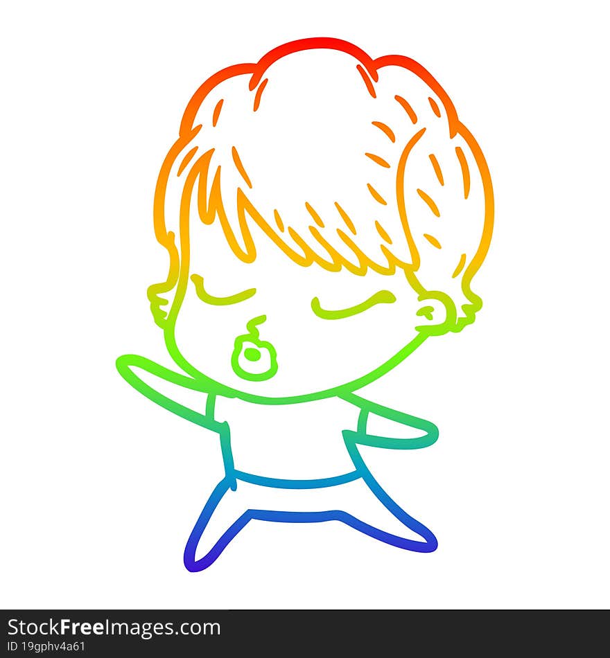 rainbow gradient line drawing cartoon woman with eyes shut