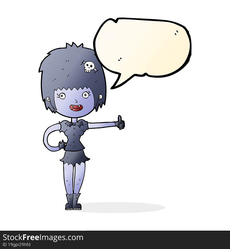 Cartoon Vampire Girl Giving Thumbs Up Sign With Speech Bubble