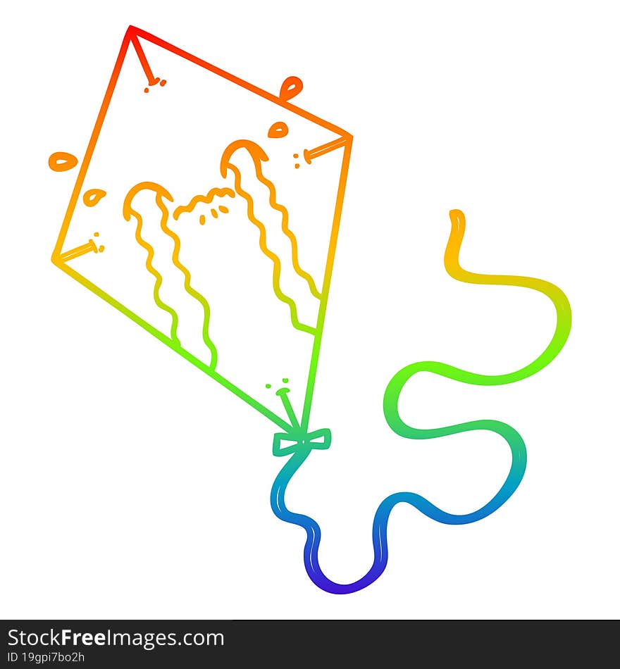 rainbow gradient line drawing cartoon kite crying