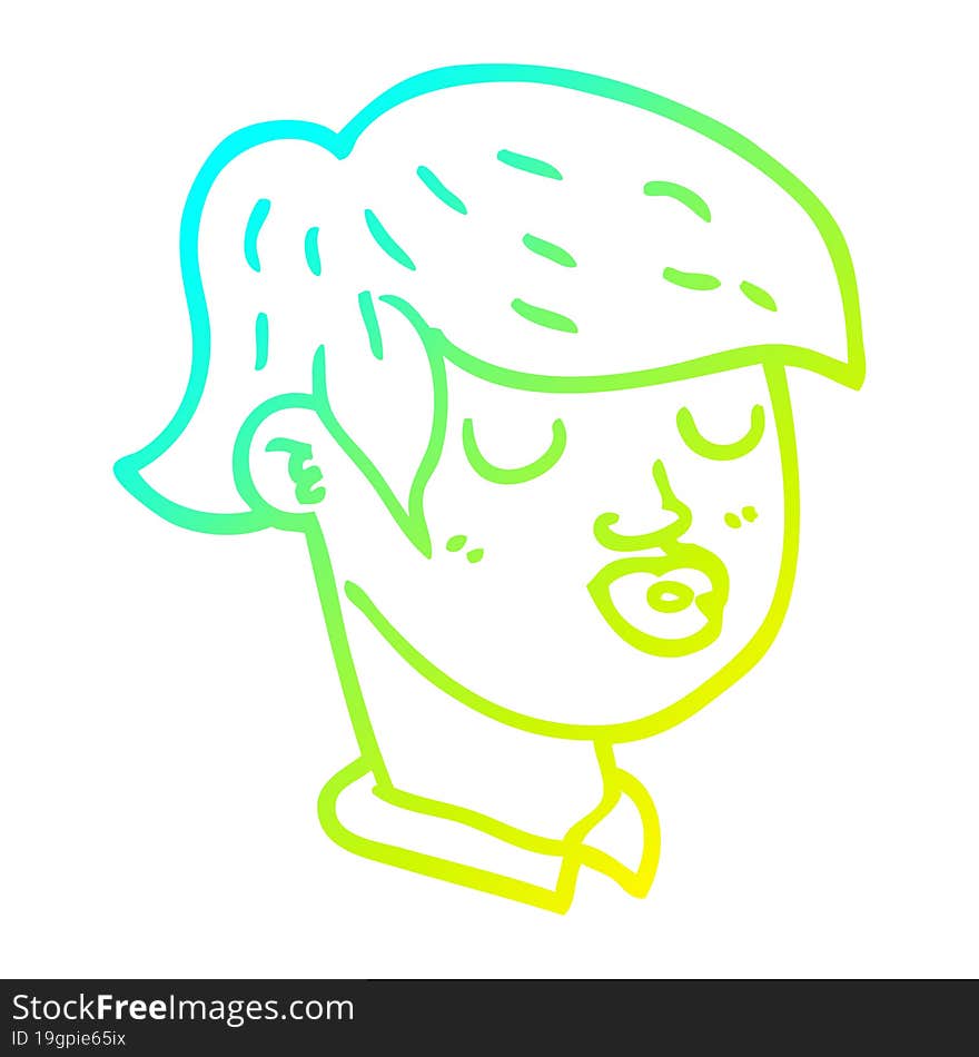 cold gradient line drawing cartoon of boys face