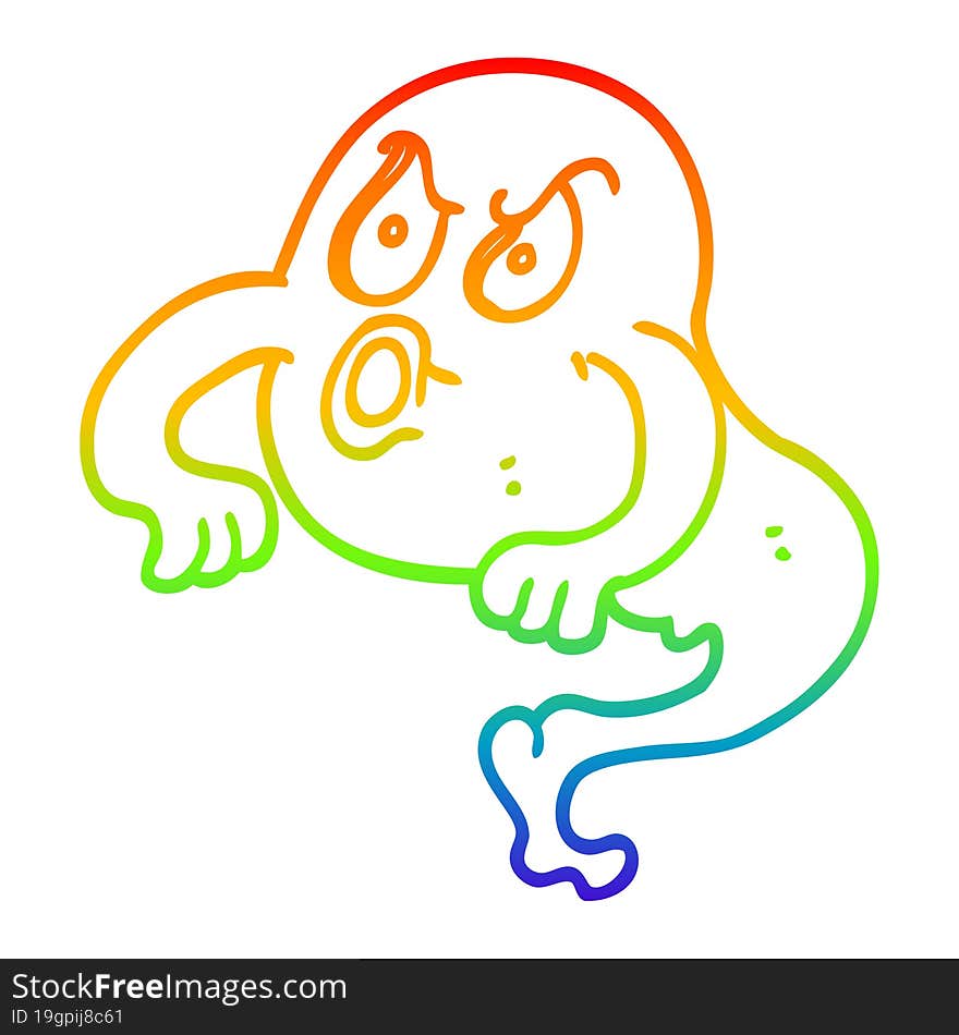 rainbow gradient line drawing of a cartoon angry ghost