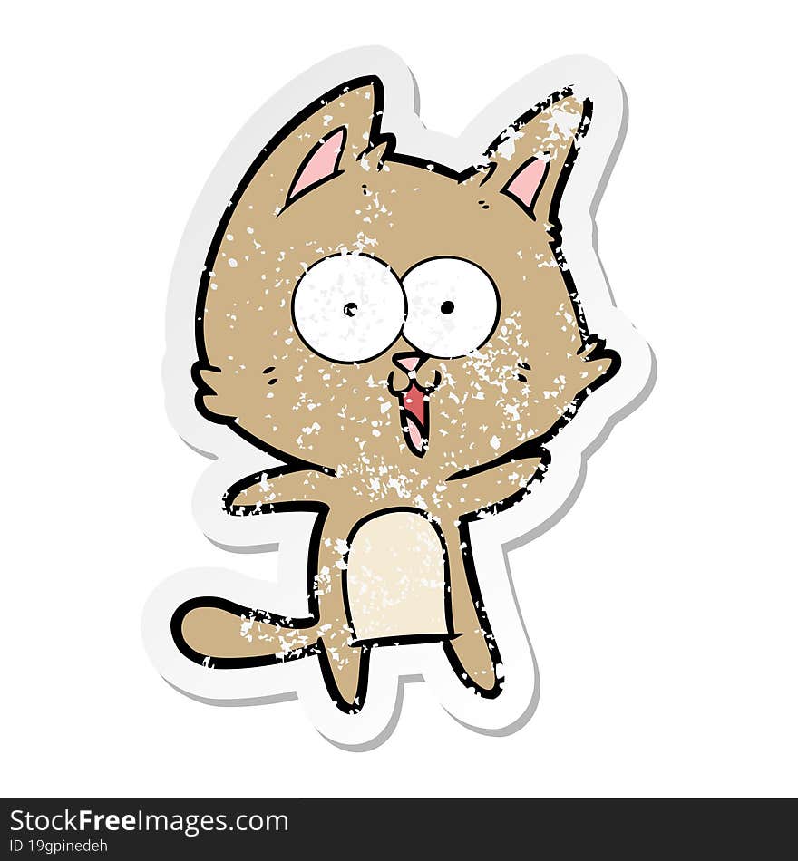 distressed sticker of a funny cartoon cat