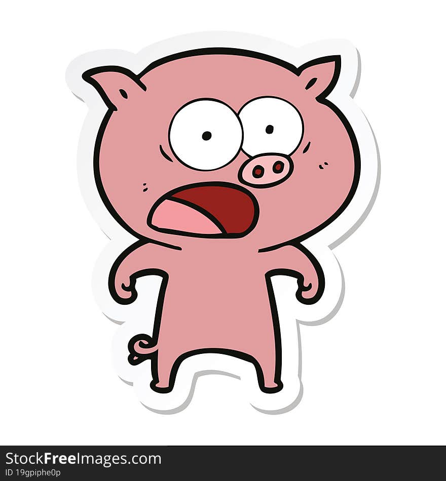 sticker of a cartoon pig shouting