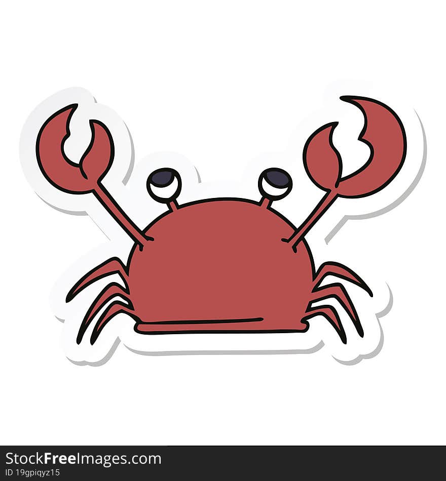 sticker of a quirky hand drawn cartoon happy crab