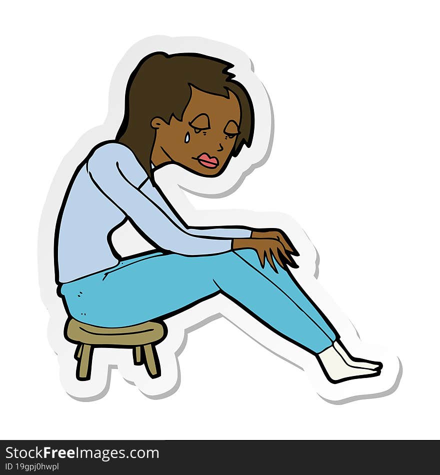 sticker of a cartoon crying woman