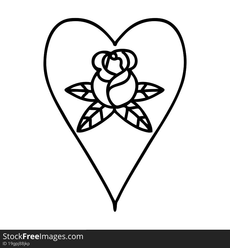 tattoo in black line style of a heart and flowers. tattoo in black line style of a heart and flowers