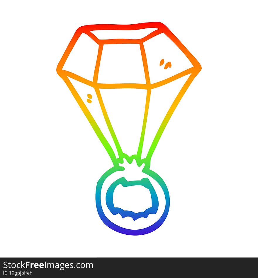 Rainbow Gradient Line Drawing Cartoon Diamond Ring