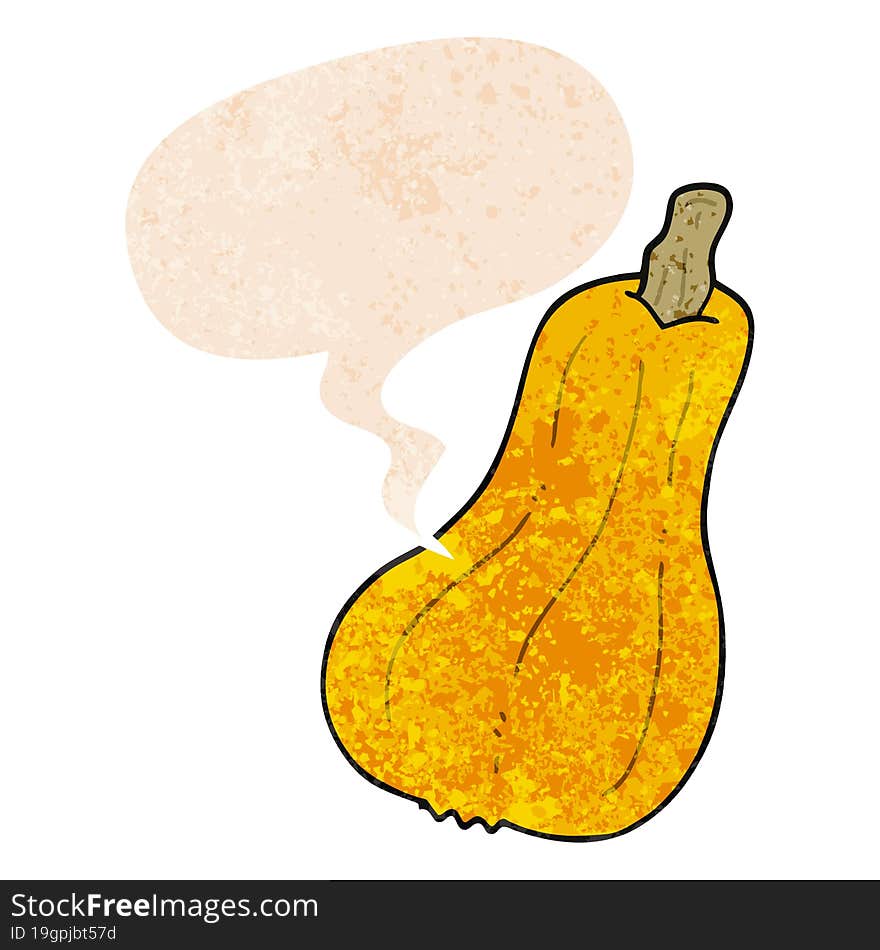 Cartoon Squash And Speech Bubble In Retro Textured Style