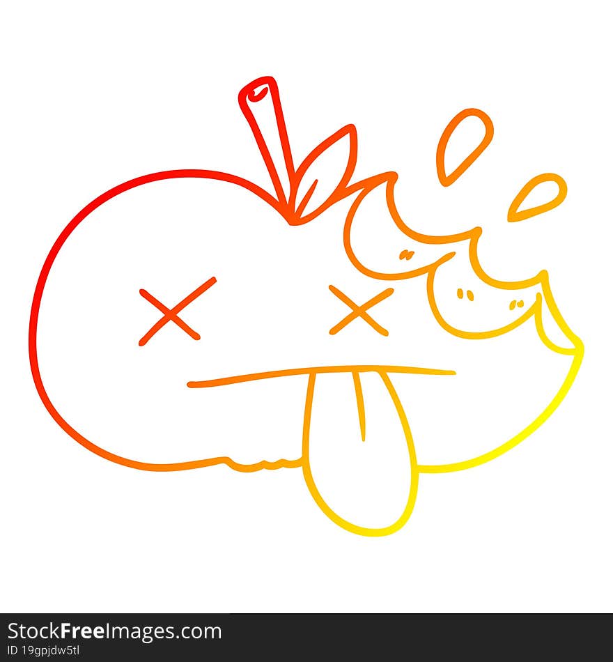 warm gradient line drawing cartoon bitten apple