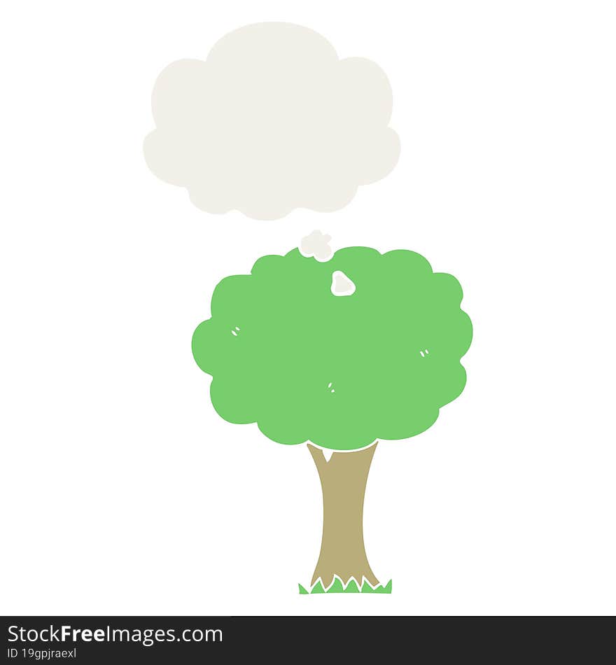 cartoon tree with thought bubble in retro style