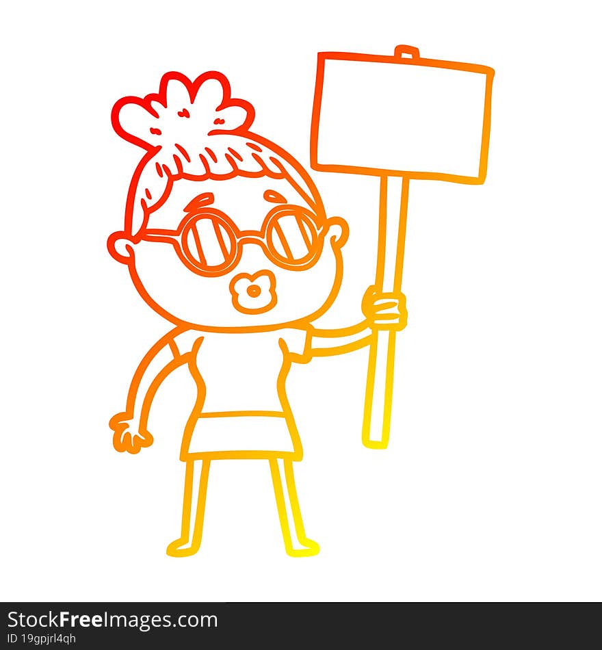 warm gradient line drawing cartoon protester woman wearing spectacles