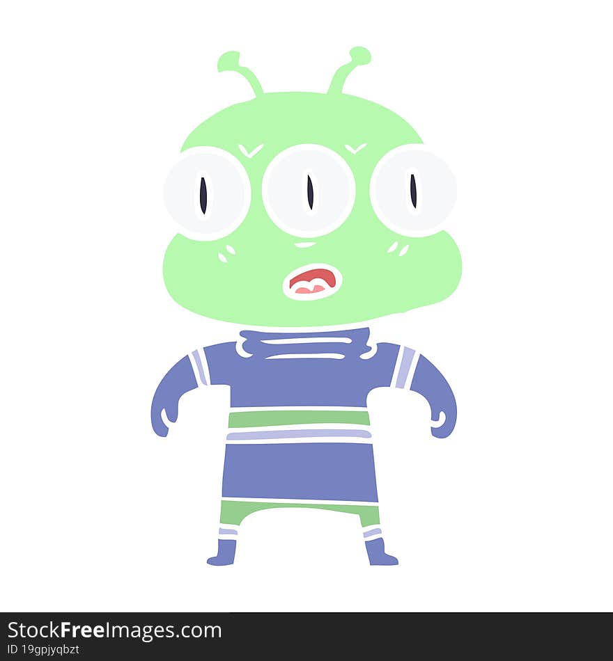 Flat Color Style Cartoon Three Eyed Alien